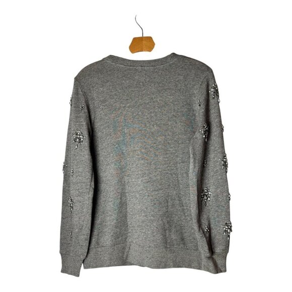 J Crew Sweatshirt Women Small Gray Cotton‎ Rhinestone Embellished Top Preppy - Picture 3 of 9